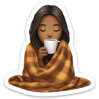 girl inside a blanket sipping coffee eyes closed sticker
