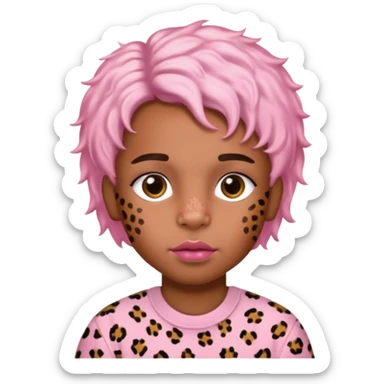 brown-skin boy with baby pink blush and glossy lips and leopard print hair ￼ sticker