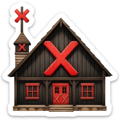 an inn with a big red  X on it sticker