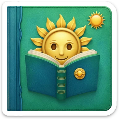 green and blue book with a sun symbol on it sticker