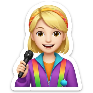A cheerful teen singer with colorful outfit, performing with big smile. sticker