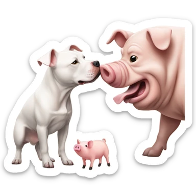 Brown Staffordshire bull terrier smelling a pig sticker