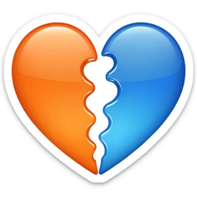 Half blue half orange heart split vertically sticker