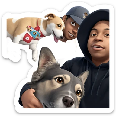 boys with dog and hats sticker