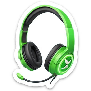 Clash of Clans aesthetic: Cinematic Playful Xbox Headset Portrait Emoji, rendered in a 3D vector-style similar to standard emojis with minimal shading and bold, simplified shapes. A compact, distinct form with signature details, softly glowing with a modern gaming energy charm. Simplified yet unmistakably iconic, highly detailed and consistent, glowing with a soft radiance and high shine. Stylized with a touch of next-gen innovation and a soft glowing outline, capturing the essence of a beloved gaming relic with a friendly, playful manner! sticker