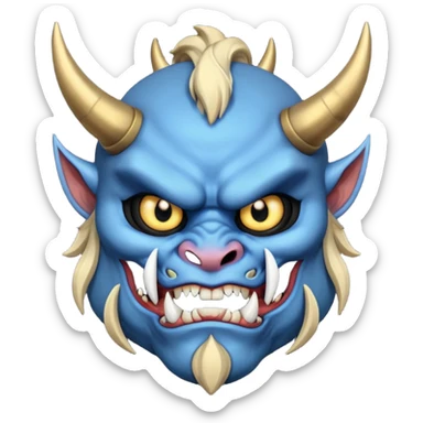 blue oni with black and gold eye. has black horn sticker