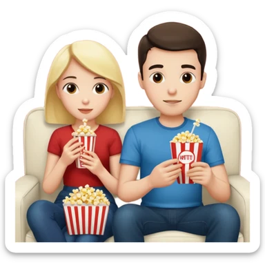 Crea un emoji dove un uomo e una donna mangiano i pop corn su un divano e guardano la tv, nella tv ci deve essere scritto netflix sticker