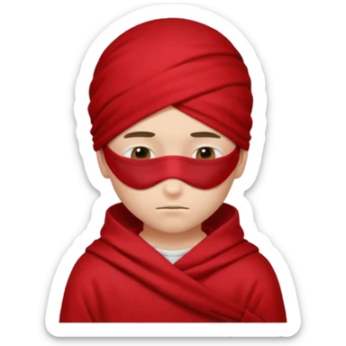 boy wearing red cloth over eyes sticker
