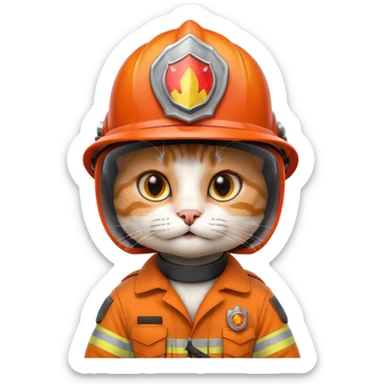 Cat firefighter, uniform including helmet of uniform sticker