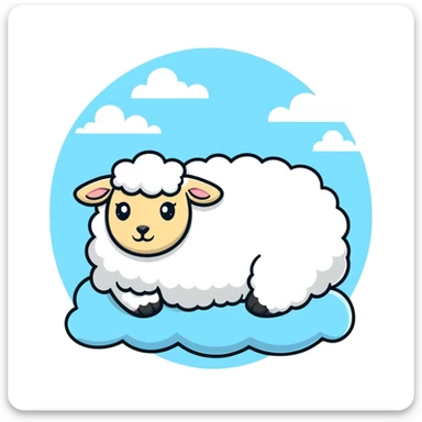 A fluffy sheep resting on a puffy white cloud in the sky sticker