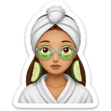 woman at the spa with cucumbers on her eyes (no eyeballs showing) and tan skin tone with towel covering hair sticker
