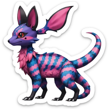 Rare epic aesthetic colorful Salandit-Noibat-Eevee-Genet-species-Fakemon-hybrid-creature, with markings, full body sticker