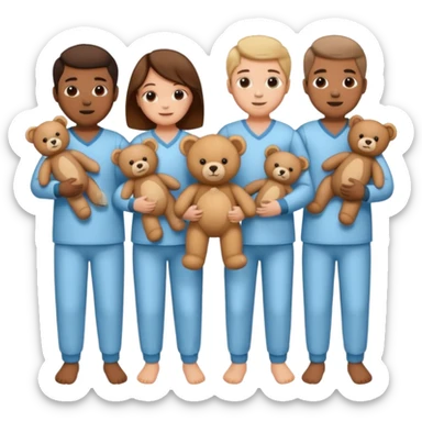 people wearing pajamas and holding a teddy bear sticker