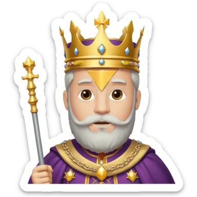 Bearded King, Wise king with short white beard, royal staff in hand, wearing crown
 sticker