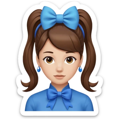 High ponytail with blue bow brown hair sticker