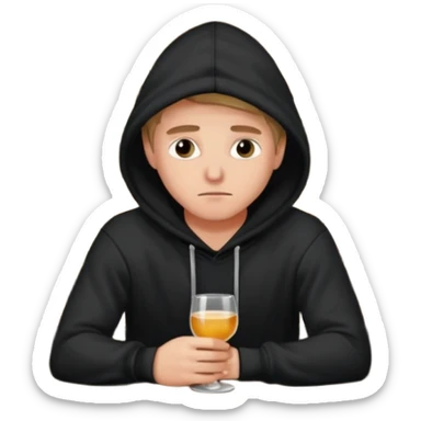 Caucasian in black hoodie sitting sad at bar sticker