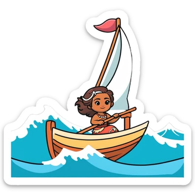 Moana sailing on her boat with ocean waves sticker