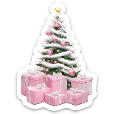 Light pink Christmas gifts under a white Christmas tree  sticker