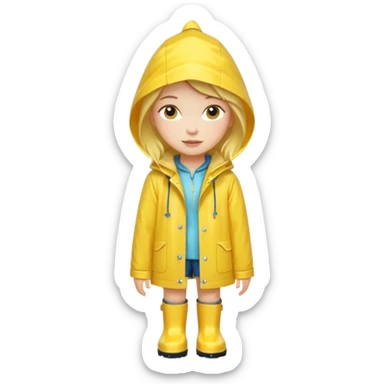 Girl in a yellow raincoat and rain boots  sticker