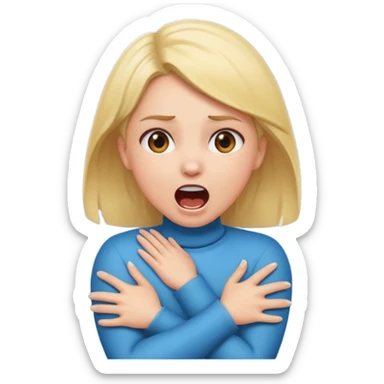 Girl with arms crossed around neck scream sticker