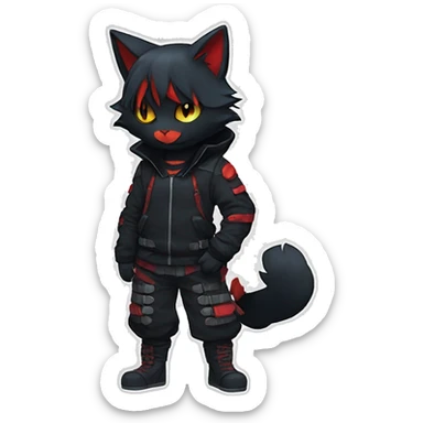 Edgy Shy Anthro Ninja boyish cool pretty dark black Litten-Pokémon-cat-fursona-animal techwear sticker