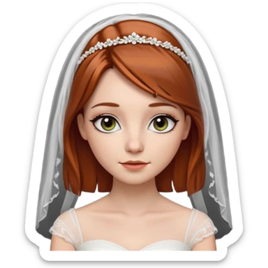 милая девушка невеста, с фатой, рыжими прямыми волосами по плечи, с черными макияжем глаз, тонкими бровями, в стиле Apple avatar sticker