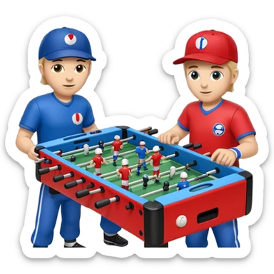 Make Foosball emoji only 2 players in the same bar, one blue and one red sticker