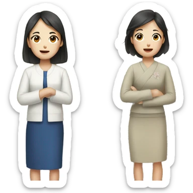two korean women near a door sticker