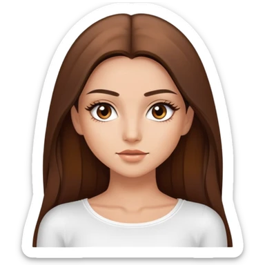 beautiful girl, long straight brown hair, brown eyes with lashes, wearing a white crop top, tan skin sticker