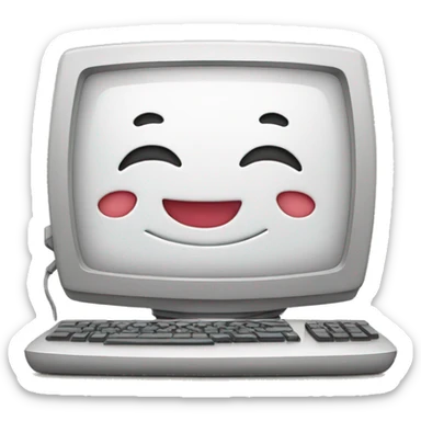 Cute computer which on the screen with a happy broad smile sticker