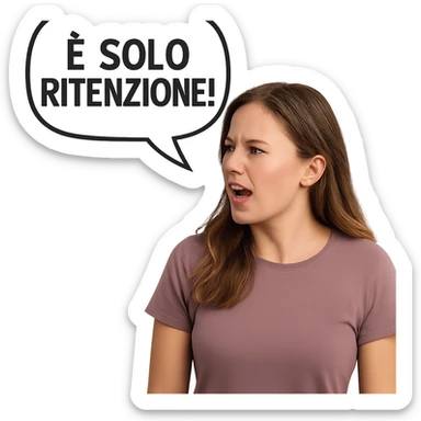 DONNA REALISTICA CHE DICE IN UN FUMETTO ALLA SUA SINISTRA: "è SOLO RITENZIONE!" sticker