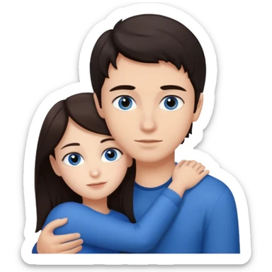  Chłopak z ciemnymi włosami z brązowymi oczami przytulający się do brunetki z niebieskimi oczami sticker