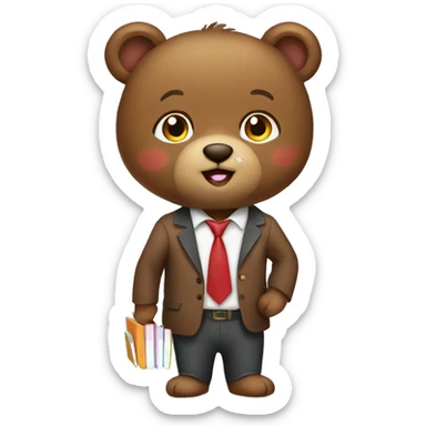 Cute Brown bear animal dressed as a teacher emoji sticker