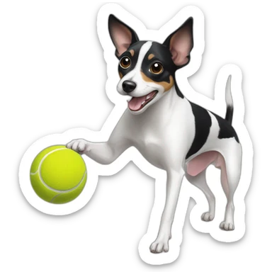 black and white rat terrier playing with tennis ball sticker