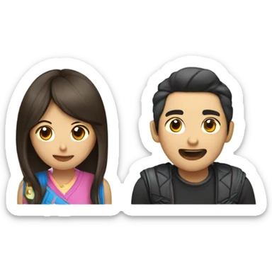 Asian female with long hair and Asian male playing video games sticker