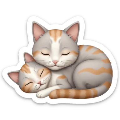grey and white small cat with eyes closed lying down upside down tightly hugging its own face sticker