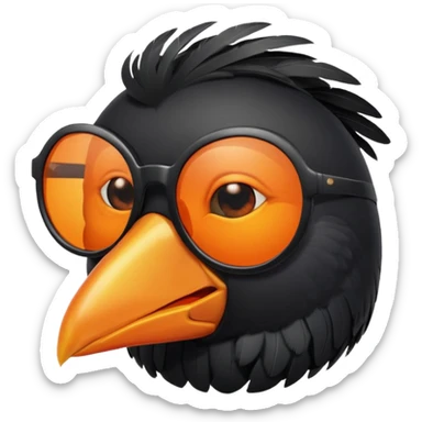 black bird with sunglasses and orange beak sticker