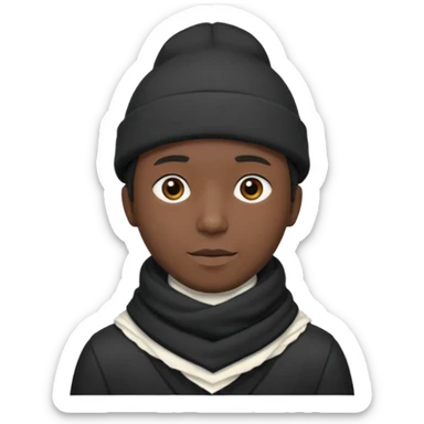A guy with a triangle body with no arms and legs then his head is a perfect circle and his head is also black then give him a hat that doesn’t go behind his head, and last but not least give him a white scarf, NO BLACK THE COLOR FOR HIS HEAD sticker