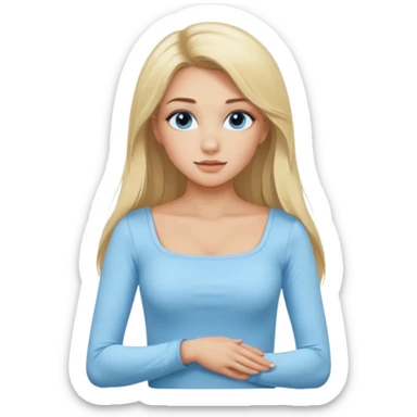 pretty girl blonde long hair makeup baby blue skin tight square neckline long sleeve top sticker