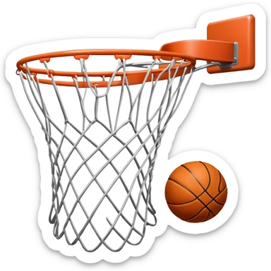 A close-up of a basketball shild and hoop with the ball swishing through the net, captured mid-air. The background emphasizes the tension and excitement of the moment, with the rim and net in sharp focus, showcasing the precision and skill of the sport. sticker