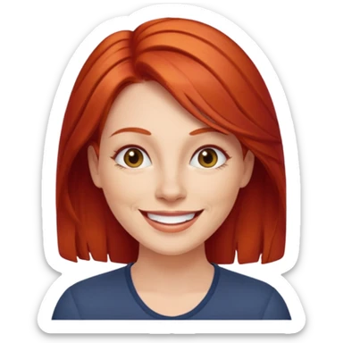 emoji of a 30-year-old woman, mature appearance, red hair, cheerful expression sticker