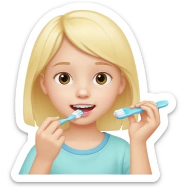 little girl brushing her teeth, pastel portrait, bright nourishing morning atmosphere, soft focus sticker