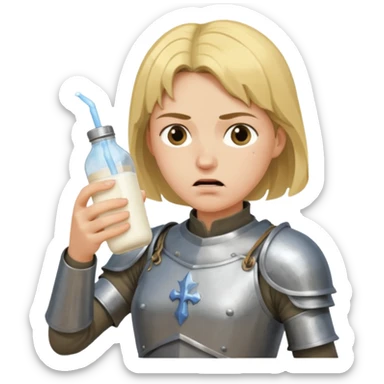 Un biberon avec du lait chaud et Jeanne d’arc en colère qui flotte dedans  sticker