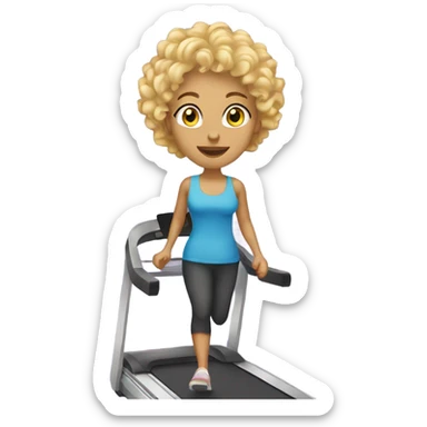 Blonde curly hair woman walking on treadmill sticker