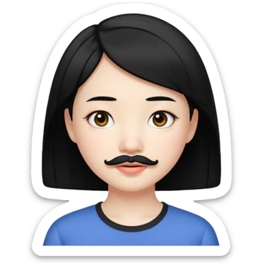 Asian girl with short black hair and a mustache  sticker
