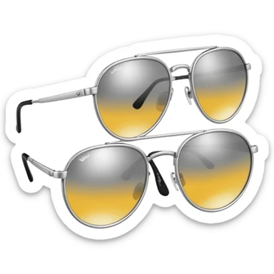 A pair of luxury sunglasses emoji with silver chrome frame, smooth rounded lenses, reflective metallic surface, high-end swag aesthetic, minimal and clean design, iOS emoji style, centered, white background sticker