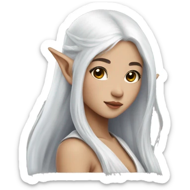 Asian feminine body slim long white hair elf  sticker