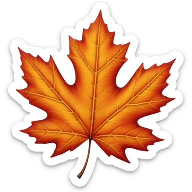 realistic single maple leaf, vibrant autumn colors, isolated on white background, high detail, soft natural lighting, no text, no watermark --ar 1:1 --v 6
 sticker