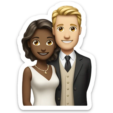 smiling couple in formal wear woman is white man is brown sticker