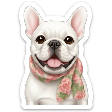 white french bulldog with floral scarf sticker